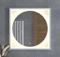 Зеркало DEFESTO ECLIPSE DF 2237S в багетной раме с LED-подсветкой 70x70 см., сенсорный выключатель, белая рама, 3000 K