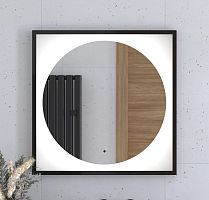 Зеркало DEFESTO ECLIPSE DF 2222R в багетной раме с LED-подсветкой 70x70 см., ИК - выключатель черная рама, 4500 K