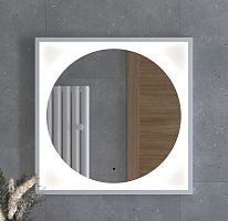 Зеркало DEFESTO ECLIPSE DF 2227R в багетной раме с LED-подсветкой 70x70 см., ИК - выключатель белая рама, 4500 K