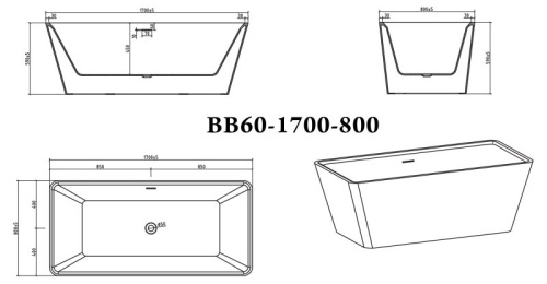 Акриловая ванна BelBagno BB60-1700-800, 170х80 см фото 5