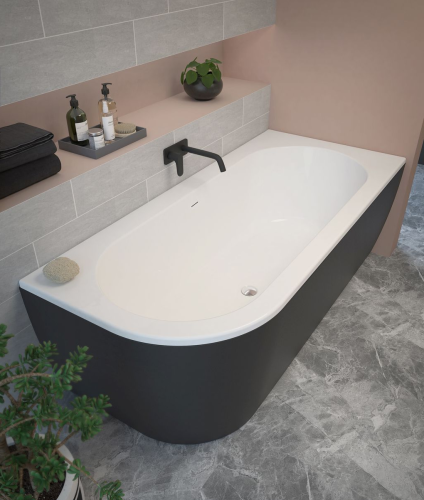 Акриловая ванна Cezares SLIM CORNER 180х80 см., правосторонняя, с каркасом, со сливом-переливом, черная, матовая фото 3