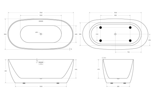 Акриловая ванна BELBAGNO BB415-1700-800, 170х80 см фото 6