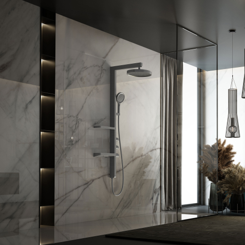 Душевая стойка Vincea Inspire VSFS-3I11GM с изливом, 30см верх душ, вороненая сталь фото 3