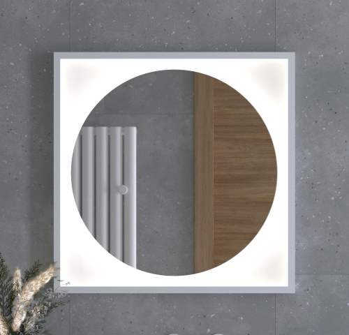 Зеркало DEFESTO ECLIPSE DF 2227 в багетной раме с LED-подсветкой 70x70 см., белая рама, без выключателя, 4500 K