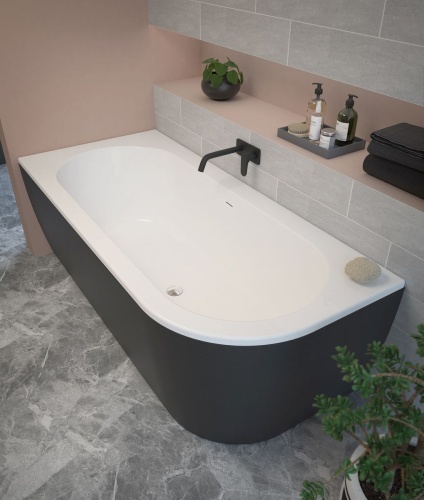 Акриловая ванна Cezares SLIM CORNER 180х80 см., левосторонняя, с каркасом, со сливом-переливом, черная, матовая фото 3