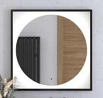 Зеркало DEFESTO ECLIPSE DF 2223R в багетной раме с LED-подсветкой 80x80 см., ИК - выключатель черная рама, 4500 K