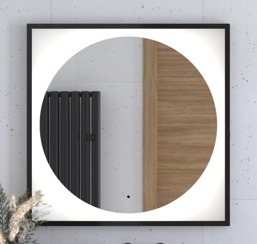 Зеркало DEFESTO ECLIPSE DF 2223R в багетной раме с LED-подсветкой 80x80 см., ИК - выключатель черная рама, 4500 K