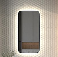 Зеркало DEFESTO AURA DF 2965R с окантовкой и LED-подсветкой 50x100 см., ИК - выключатель, 4500 K