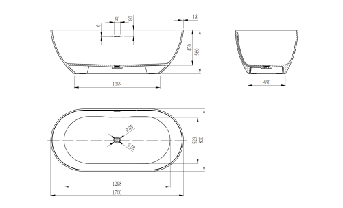 Ванна из искусственного камня Vincea VBT-4S04MW, 1700*800*560, белый мат., слив-перелив в комплекте фото 8