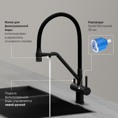 Смеситель для кухни Sancos Dora SC4003MB, матовый черный фото 3