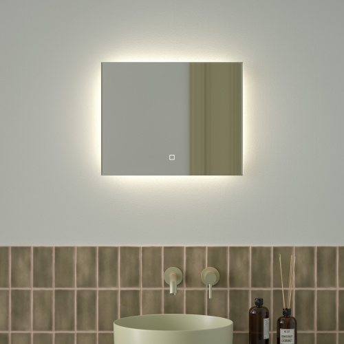 Зеркало DEFESTO GLOW DF 2501SH с фацетом и LED-подсветкой 50x40 см., сенсорный выключатель, 4500 K фото 2