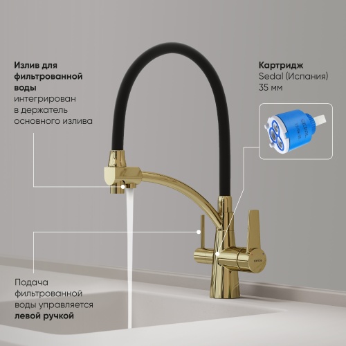 Смеситель для кухни Sancos Eri SC4001ZG, полированное золото фото 3