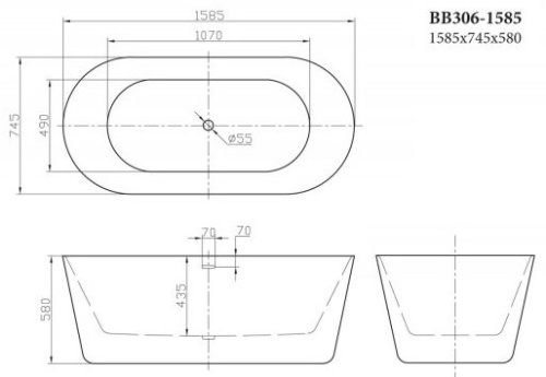 Акриловая ванна BelBagno BB306-1585, 158,5х74,5 см фото 5