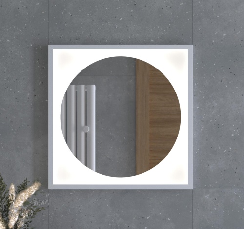 Зеркало DEFESTO ECLIPSE DF 2226 в багетной раме с LED-подсветкой 60x60 см., белая рама, без выключателя, 4500 K