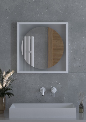 Зеркало DEFESTO ECLIPSE DF 2226 в багетной раме с LED-подсветкой 60x60 см., белая рама, без выключателя, 4500 K фото 3