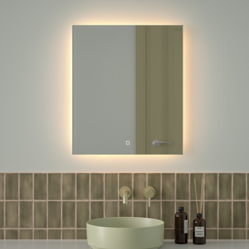 Зеркало DEFESTO GLOW DF 2516S с фацетом и LED-подсветкой 60x70 см., сенсорный выключатель, 3000 K фото 2