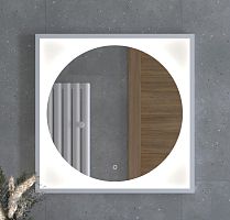 Зеркало DEFESTO ECLIPSE DF 2227S в багетной раме с LED-подсветкой 70x70 см., сенсорный выключатель, белая рама, 4500 K