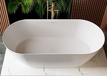 Ванна из искусственного камня Cezares Relax Solid Surface 170х80 см, с донным клапаном и со сливом-переливом, белая матовая