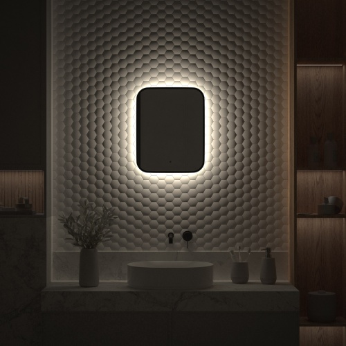 Зеркало DEFESTO AURA DF 2961R с окантовкой и LED-подсветкой 40x50 см., ИК - выключатель, 4500 K фото 4