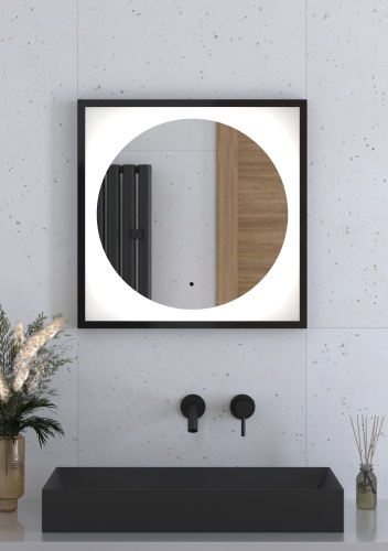 Зеркало DEFESTO ECLIPSE DF 2221R в багетной раме с LED-подсветкой 60x60 см., ИК - выключатель черная рама, 4500 K фото 2