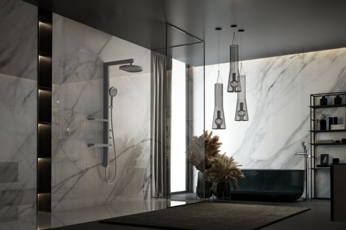 Душевая стойка Vincea Inspire VSFS-3I11GM с изливом, 30см верх душ, вороненая сталь фото 4