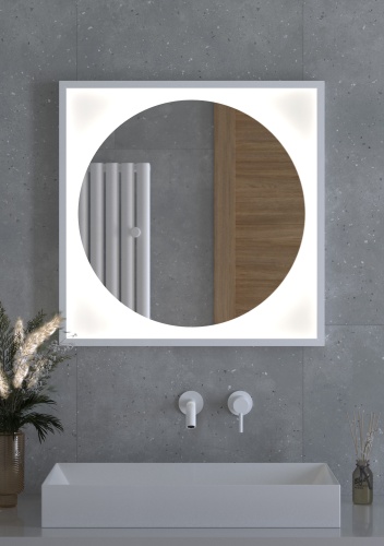 Зеркало DEFESTO ECLIPSE DF 2227 в багетной раме с LED-подсветкой 70x70 см., белая рама, без выключателя, 4500 K фото 2
