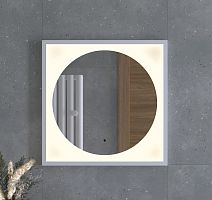 Зеркало DEFESTO ECLIPSE DF 2236R в багетной раме с LED-подсветкой 60x60 см., ИК - выключатель белая рама, 3000 K