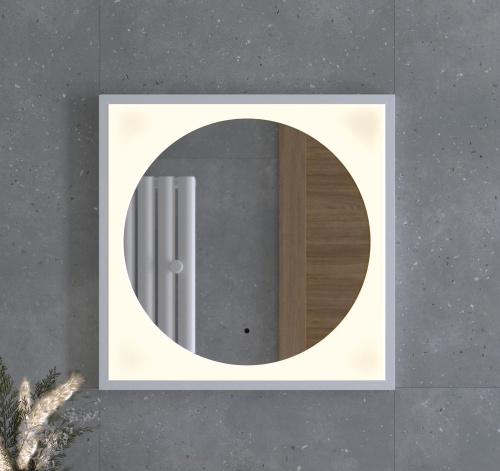 Зеркало DEFESTO ECLIPSE DF 2236R в багетной раме с LED-подсветкой 60x60 см., ИК - выключатель белая рама, 3000 K