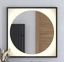 Зеркало DEFESTO ECLIPSE DF 2233 в багетной раме с LED-подсветкой 80x80 см., черная рама, без выключателя, 3000 K