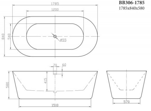 Акриловая ванна BelBagno BB306-1785, 178,5х84 см фото 5