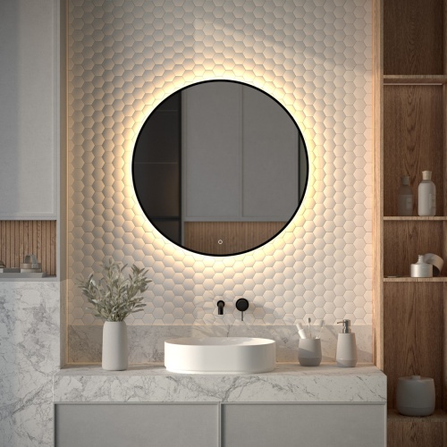 Зеркало DEFESTO AURA DF 2995S с окантовкой и LED-подсветкой Ø80 см., сенсорный выключатель, 3000 K фото 2