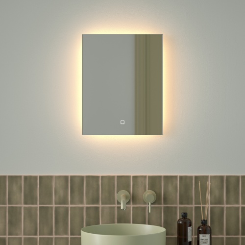 Зеркало DEFESTO GLOW DF 2511S с фацетом и LED-подсветкой 40x50 см., сенсорный выключатель, 3000 K фото 2