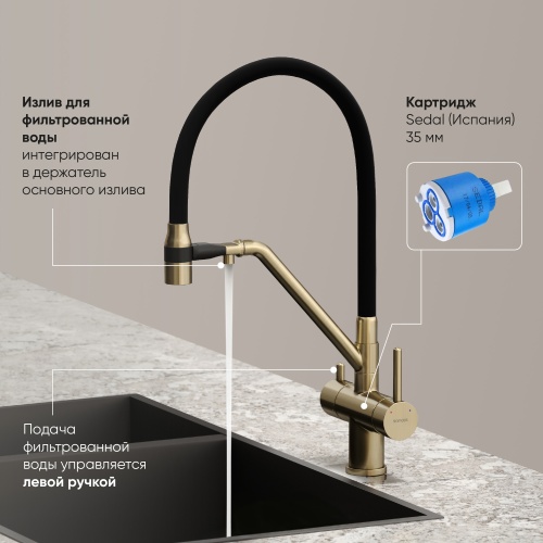 Смеситель для кухни Sancos Dora SC4003BG, брашированное золото фото 3