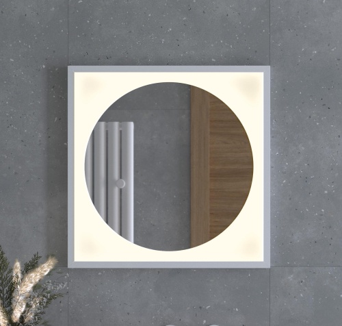 Зеркало DEFESTO ECLIPSE DF 2236 в багетной раме с LED-подсветкой 60x60 см., белая рама, без выключателя, 3000 K