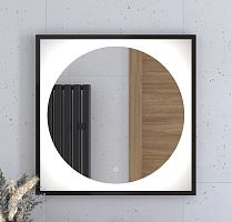 Зеркало DEFESTO ECLIPSE DF 2222S в багетной раме с LED-подсветкой 70x70 см., сенсорный выключатель, черная рама, 4500 K