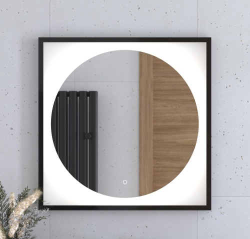 Зеркало DEFESTO ECLIPSE DF 2222S в багетной раме с LED-подсветкой 70x70 см., сенсорный выключатель, черная рама, 4500 K