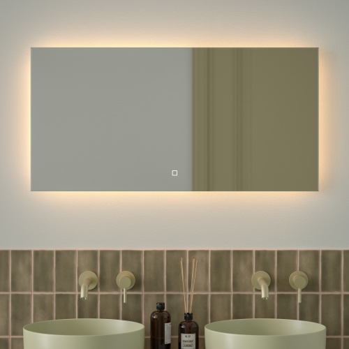 Зеркало DEFESTO GLOW DF 2515SH с фацетом и LED-подсветкой 100x50 см., сенсорный выключатель, 3000 K фото 2