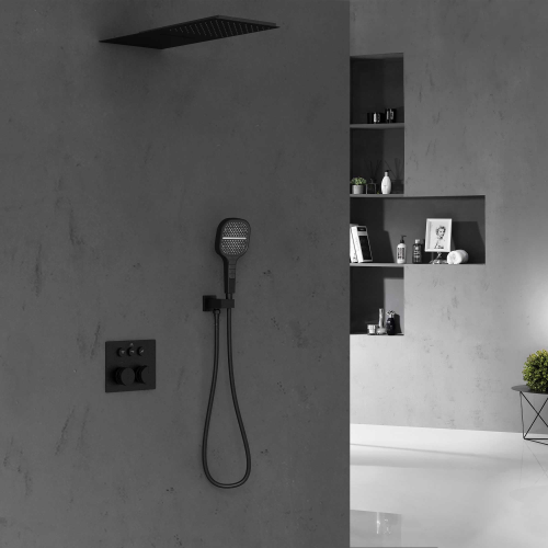 Душевой комплект Vincea VSFW-401TMB термостатический встраиваемый С ВНУТРЕННЕЙ ЧАСТЬЮ, трехрежимный, черный фото 2