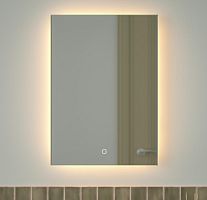 Зеркало DEFESTO GLOW DF 2514S с фацетом и LED-подсветкой 50x70 см., сенсорный выключатель, 3000 K