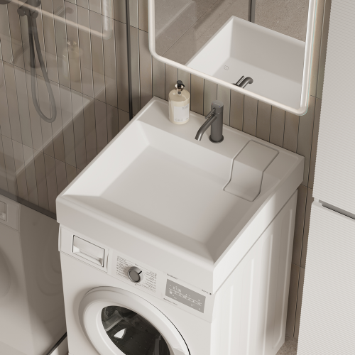 Раковина над стиральной машиной Ceramicanova Quattro CN0101, с кронштейнами в комплекте, белый глянец фото 2