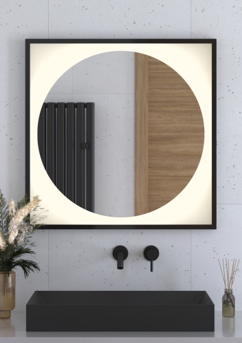 Зеркало DEFESTO ECLIPSE DF 2233 в багетной раме с LED-подсветкой 80x80 см., черная рама, без выключателя, 3000 K фото 2