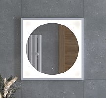 Зеркало DEFESTO ECLIPSE DF 2226S в багетной раме с LED-подсветкой 60x60 см., сенсорный выключатель, белая рама, 4500 K