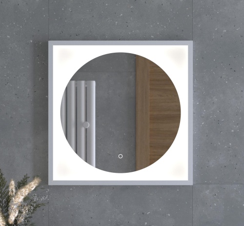 Зеркало DEFESTO ECLIPSE DF 2226S в багетной раме с LED-подсветкой 60x60 см., сенсорный выключатель, белая рама, 4500 K