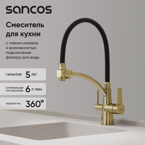 Смеситель для кухни Sancos Eri SC4001ZG, полированное золото фото 2