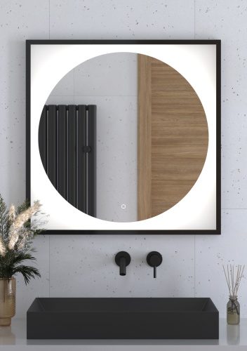 Зеркало DEFESTO ECLIPSE DF 2223S в багетной раме с LED-подсветкой 80x80 см., сенсорный выключатель, черная рама, 4500 K фото 2