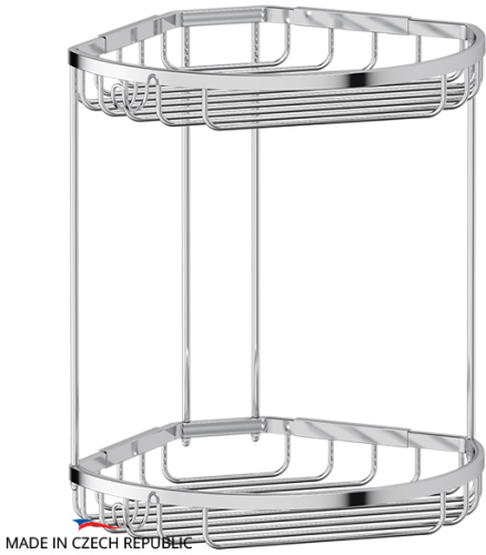 Полочка-решетка FBS Ryna RYN 026 с крючками, угловая, 2-х ярусная, хром