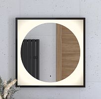 Зеркало DEFESTO ECLIPSE DF 2232R в багетной раме с LED-подсветкой 70x70 см., ИК - выключатель черная рама, 3000 K