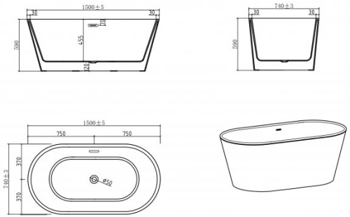 Акриловая ванна BelBagno BB202-1500-750, 150х74 см фото 4