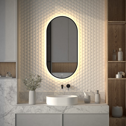 Зеркало DEFESTO AURA DF 2934S с окантовкой и LED-подсветкой 50x100 см., сенсорный выключатель, 3000 K фото 2