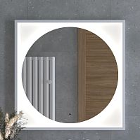 Зеркало DEFESTO ECLIPSE DF 2228R в багетной раме с LED-подсветкой 80x80 см., ИК - выключатель белая рама, 4500 K